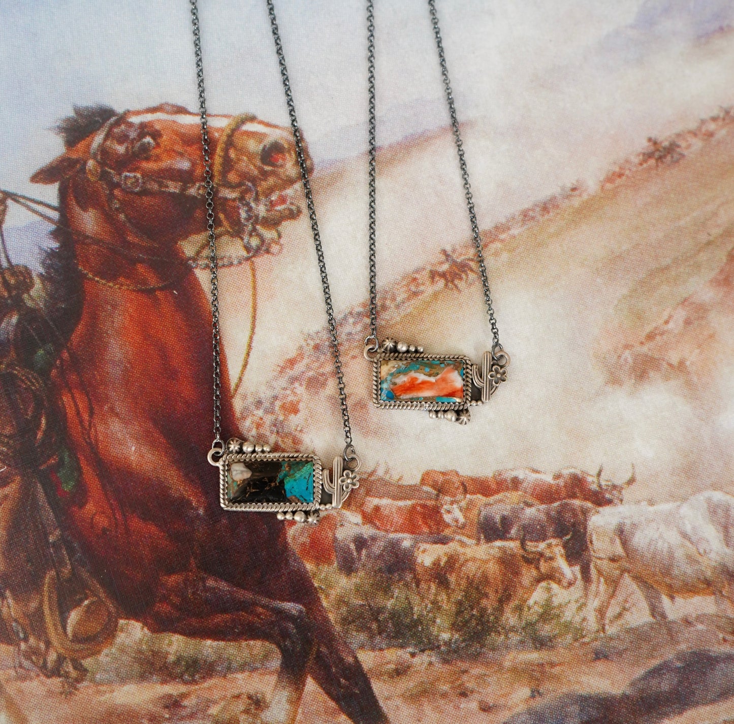 Cactus & Turquoise Bar Necklaces