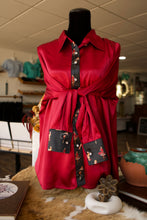 Load image into Gallery viewer, 3XL - Black w/ Pinup Cowgals on Burgundy Button Down