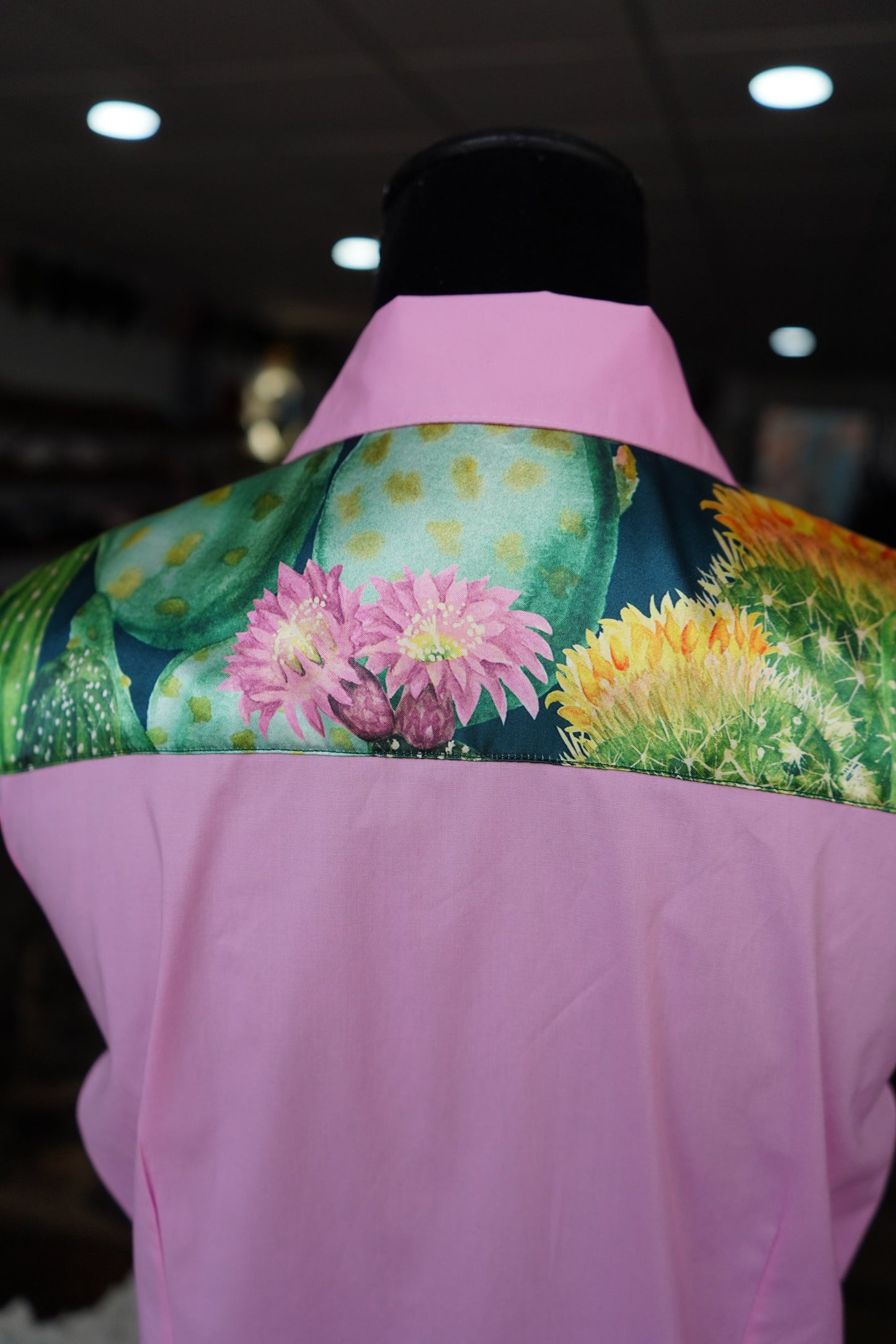 XL - Lg Blooming Cactus on Light Pink Cotton Button Down