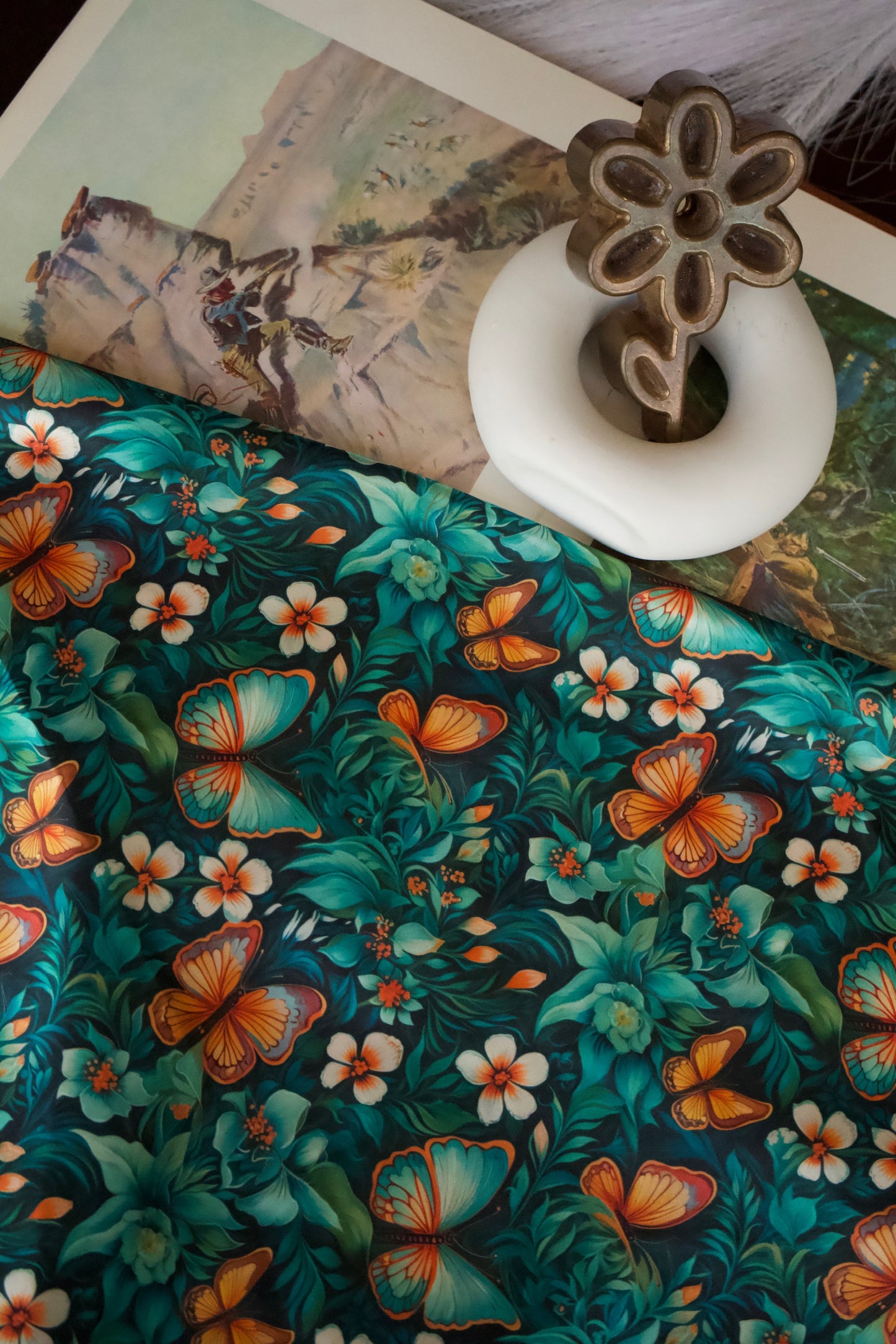 Teal & Orange Butterfly Floral Wild Rag