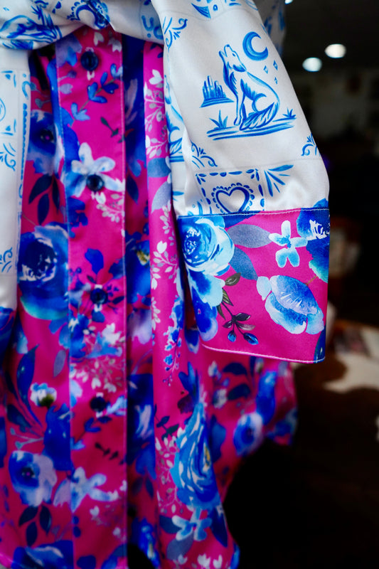 Daisy Original Pink & Blue Roses w/ White Western Patches - Size 20