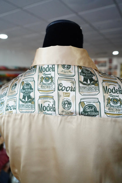 M - Beer Me on Gold Satin Button Down