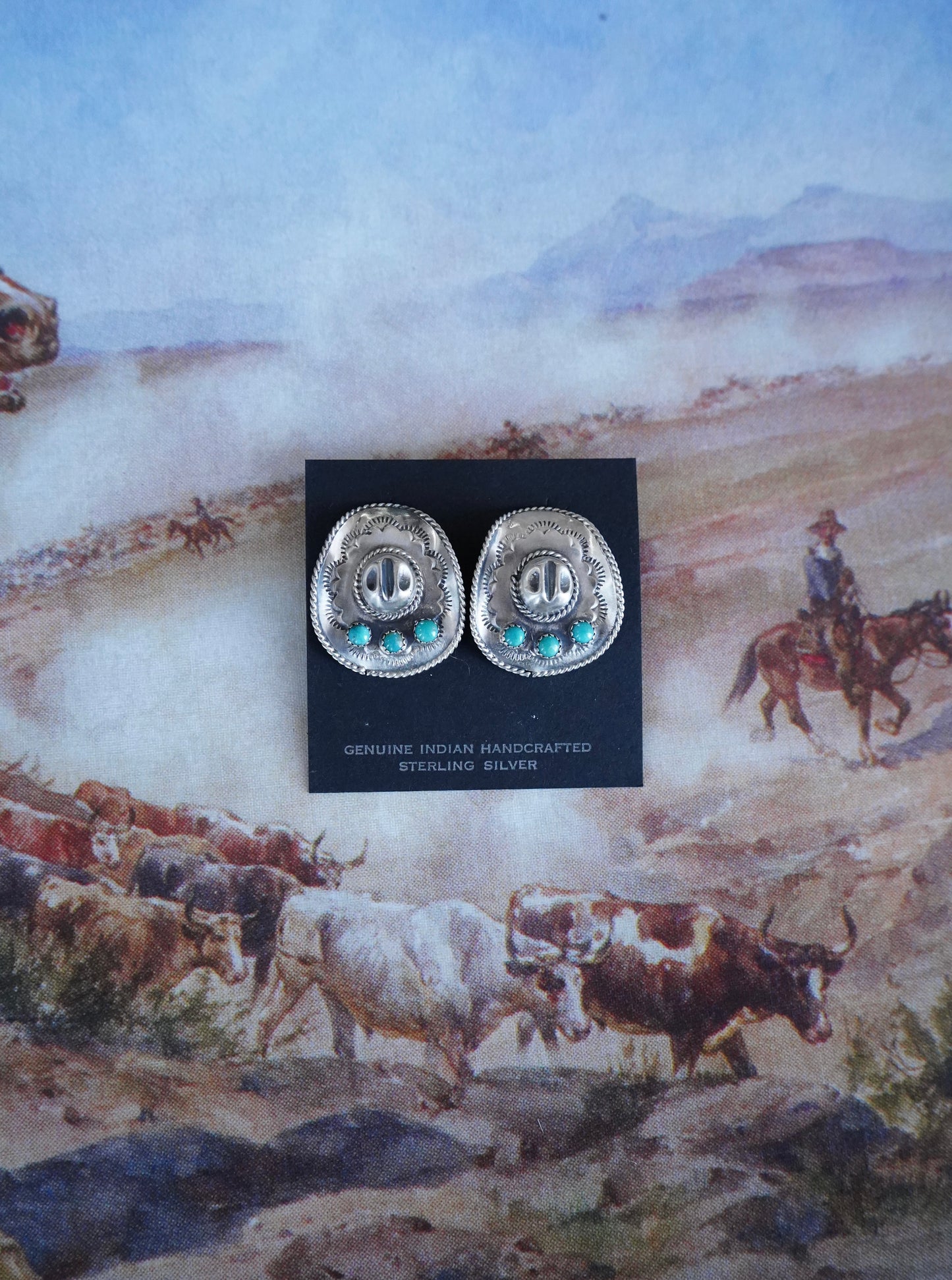 Bobby Platero Turquoise Cowboy Hat Stud Earrings