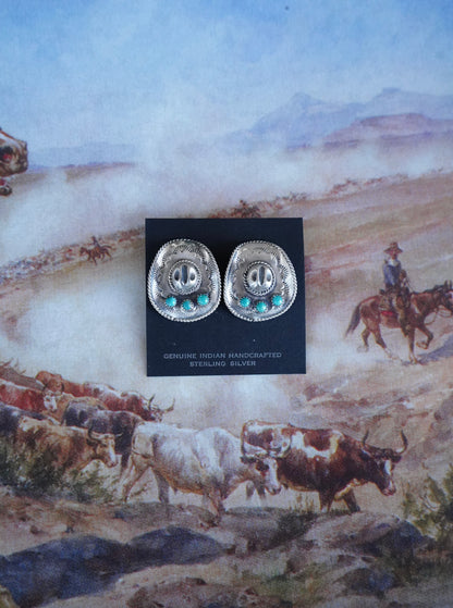Bobby Platero Turquoise Cowboy Hat Stud Earrings