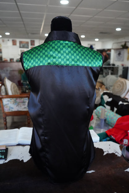L - Money Signs on Black Satin Button Down