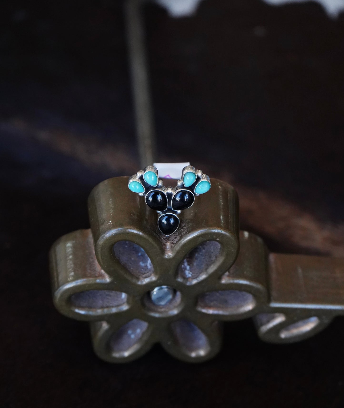 Black Onyx & Turquoise Cactus Ring - Sz 9