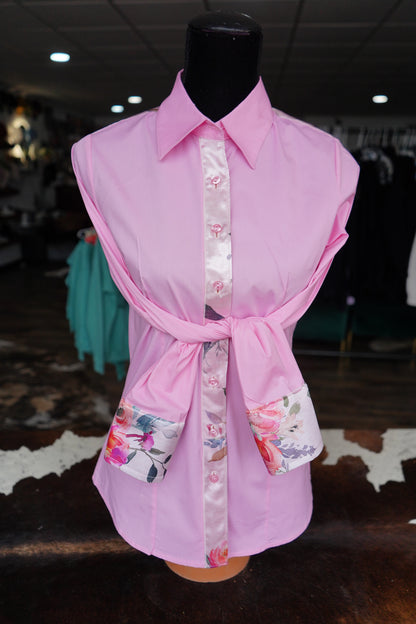 M - Pink Verses on Light Pink Cotton Button Down