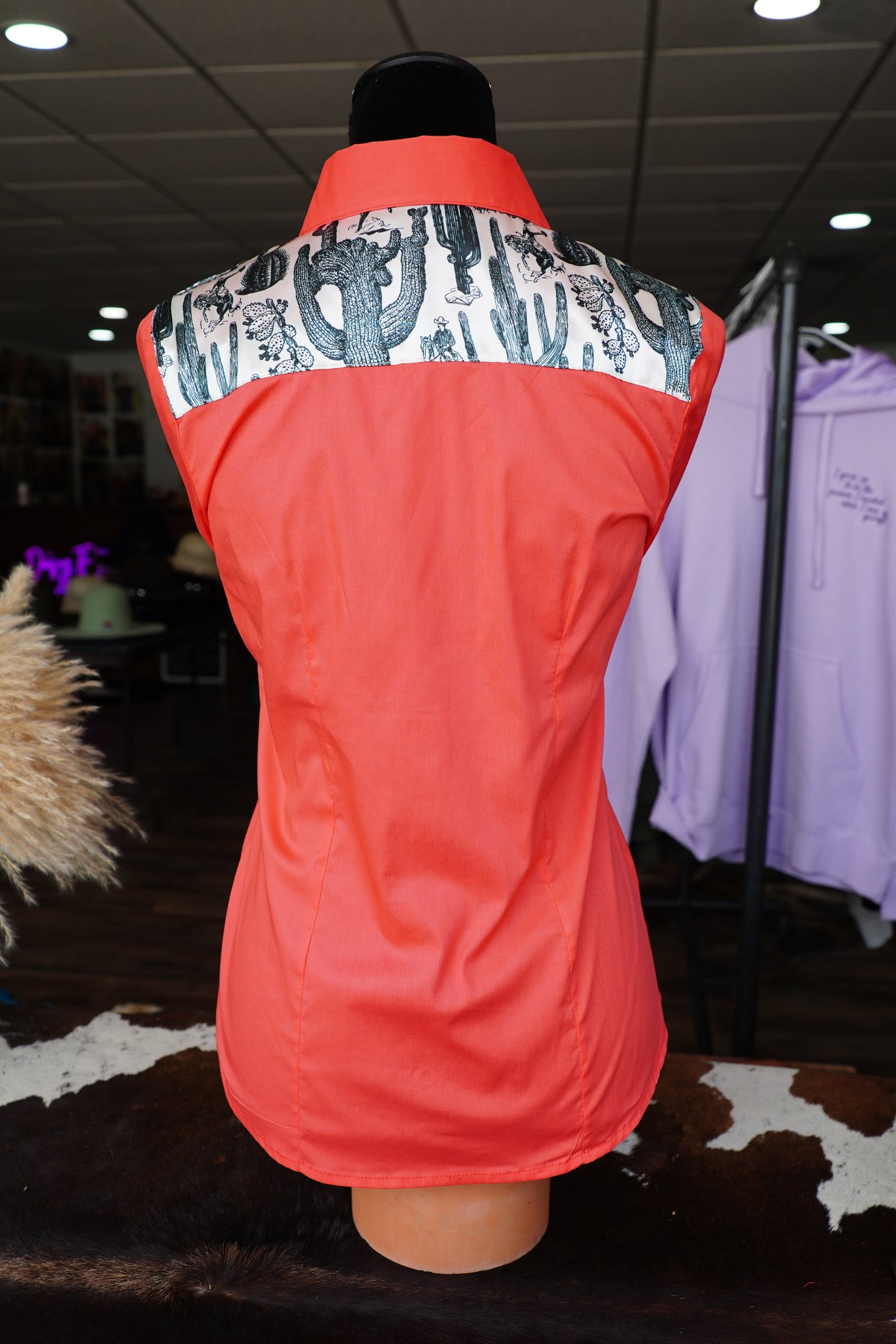 S - B/ Arizona Cowboys on Hot Coral Cotton Button Down