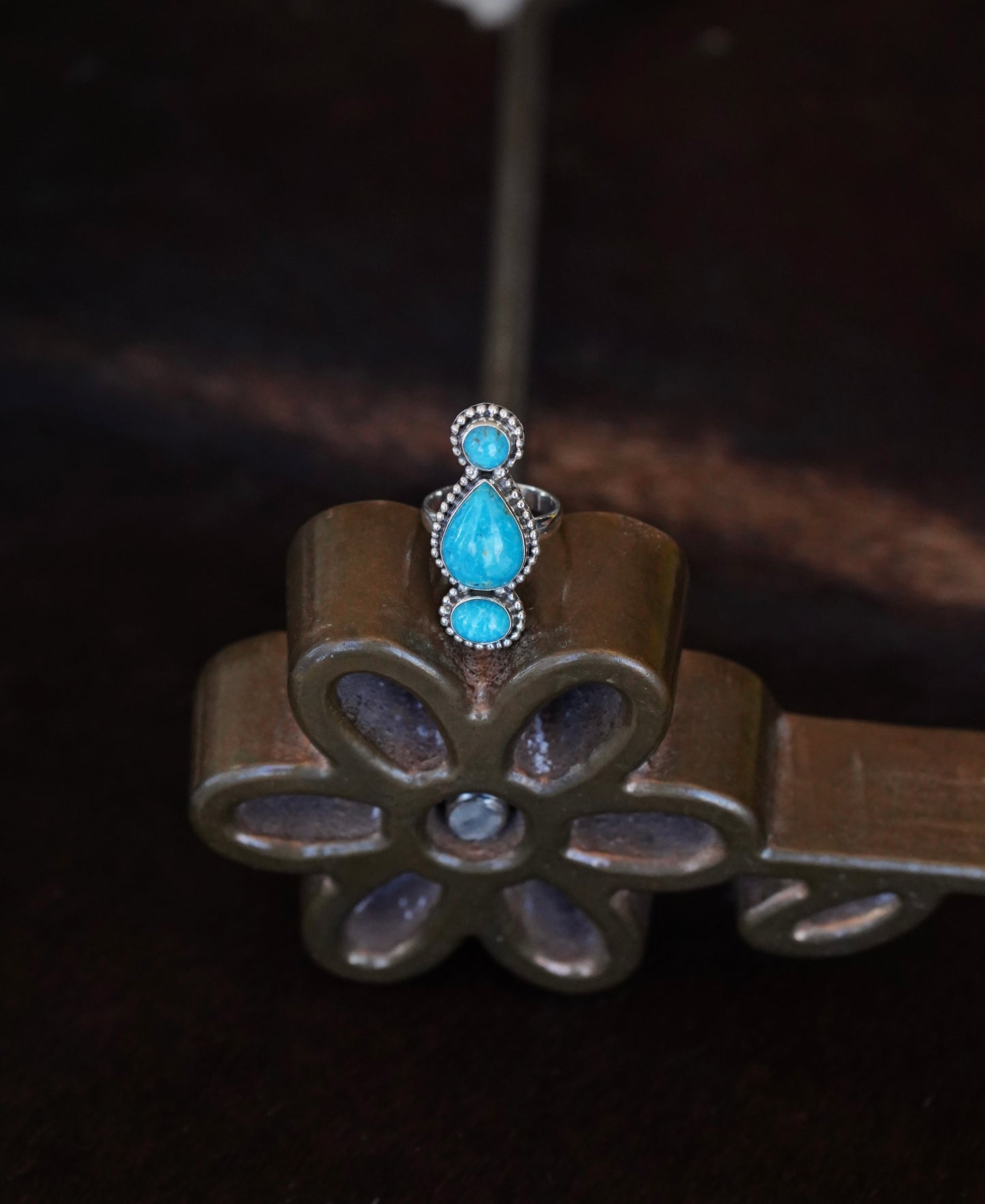 3 Stone Turquoise w/ Teardrop Ring - Sz 7