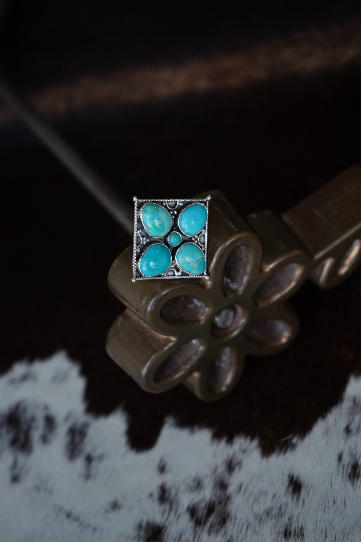5 Stone Turquoise Square Shadow Box Ring - Adj