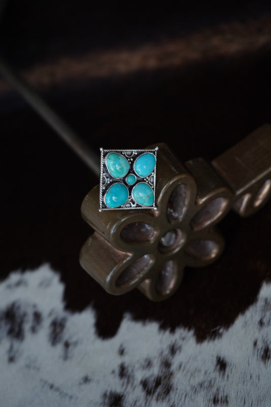5 Stone Turquoise Square Shadow Box Ring - Adj
