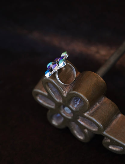 Turquoise & Dahlia Multi-Stone Ring Cluster Ring - Sz 8