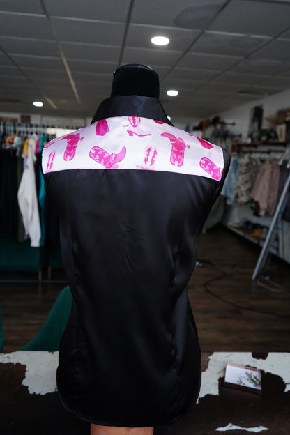 L - Pink Boot Goofin on Black Satin Button Down