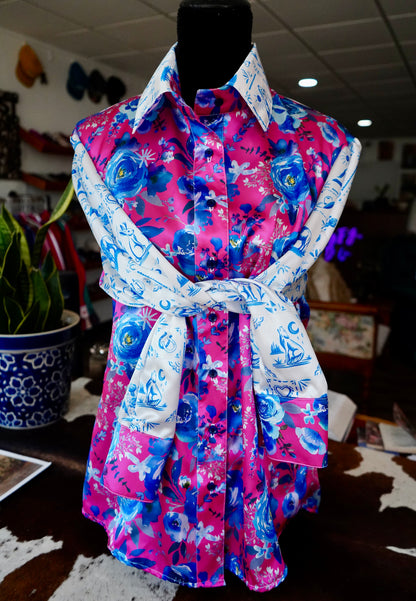 Daisy Original Pink & Blue Roses w/ White Western Patches - Size 20