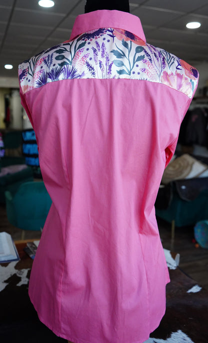 XL - Plum & Coral Floral on Coral Cotton Button Down