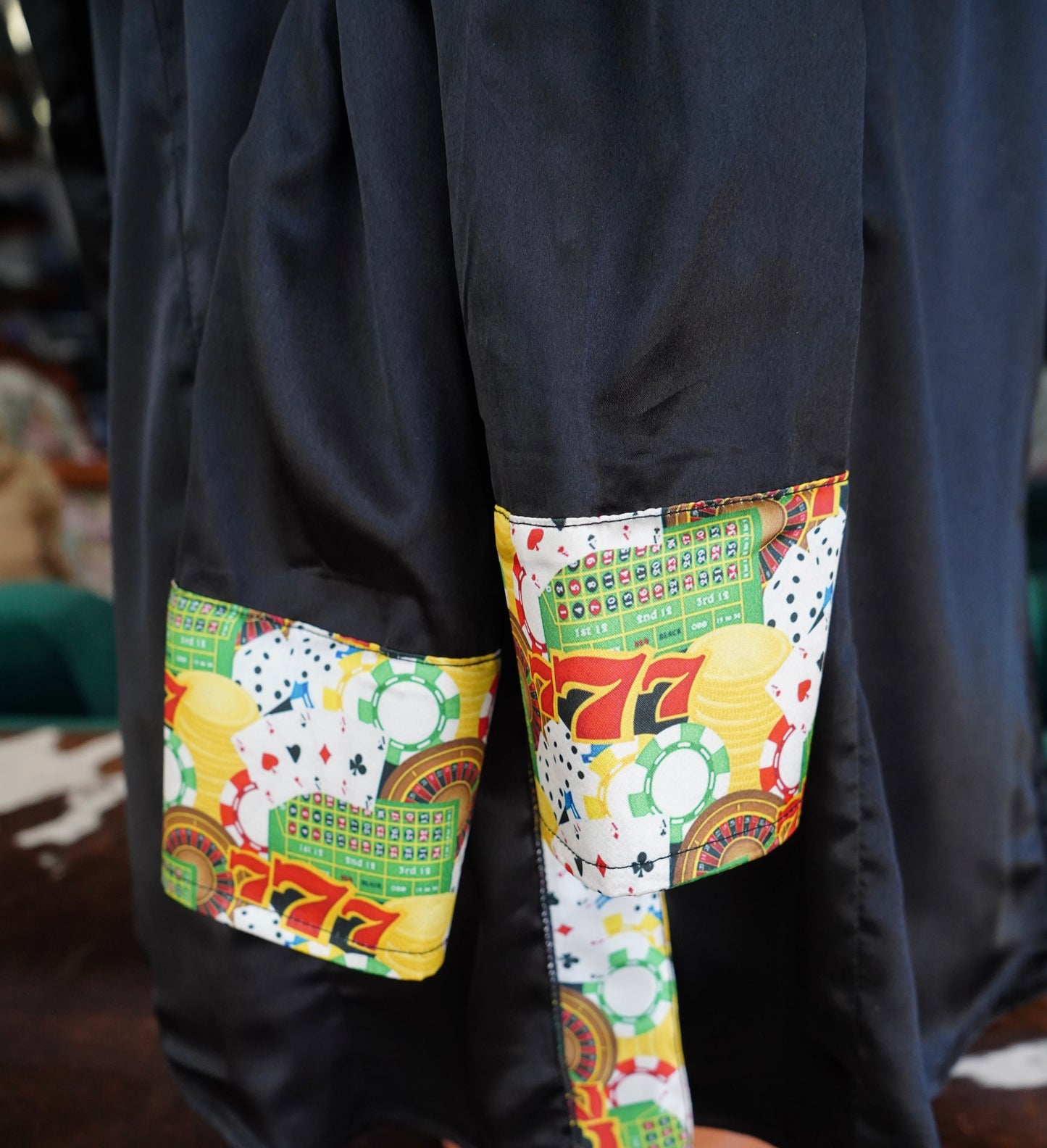 2XL - Triple 7 on Black Satin Button Down