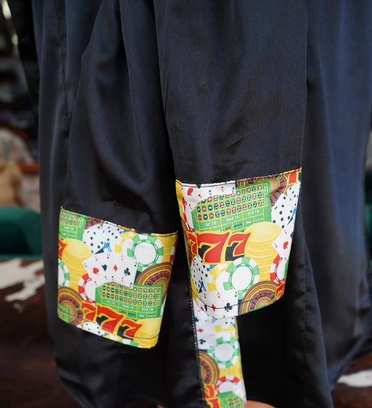 2XL - Triple 7 on Black Satin Button Down