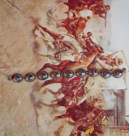 Vintage Multi Stone Inlay Concho Bracelet