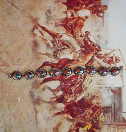 Vintage Multi Stone Inlay Concho Bracelet