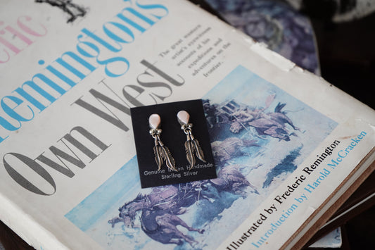 Vintage MOP w/ Dangly Feathers Stud Earrings