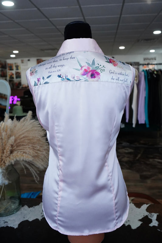 M - Tan Verses on Light Pink Satin Button Down
