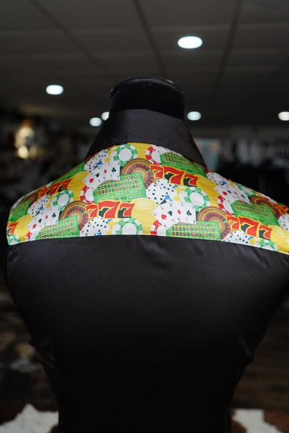 S -Triple 7 on Black Satin Button Down