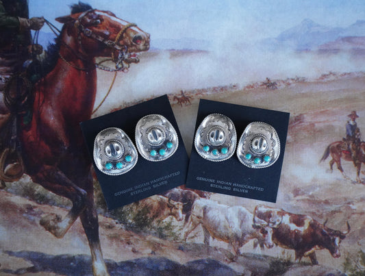 Bobby Platero Turquoise Cowboy Hat Stud Earrings