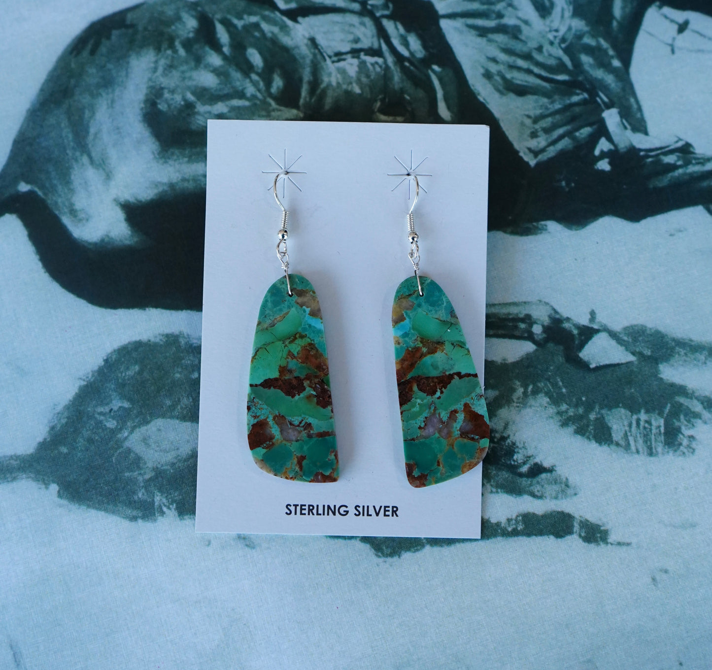 Turquoise Slab Fish Hook Earrings