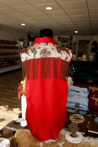 2XL - Tan Western Scene w/ Brown Fringe on Red Button Down