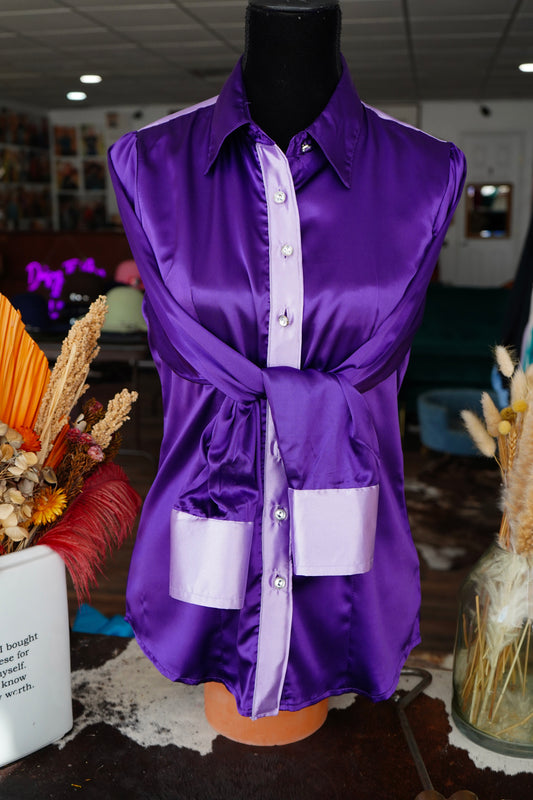 3XL - Purple Satin w/ Lavender Button Down