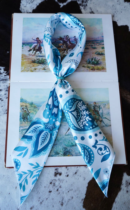 White & Turquoise Large Paisley Wild Rag