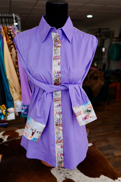 L - Blessed Is She on Lavender Cotton Button Down