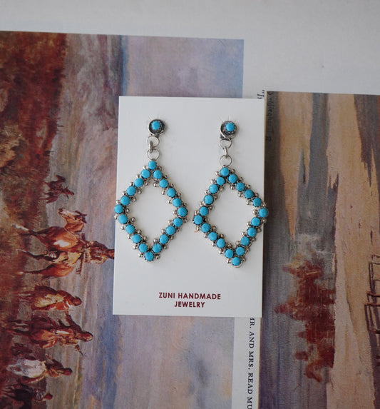 Davis Kaamasee Zuni Turquoise Dangly Diamond Stud Earrings