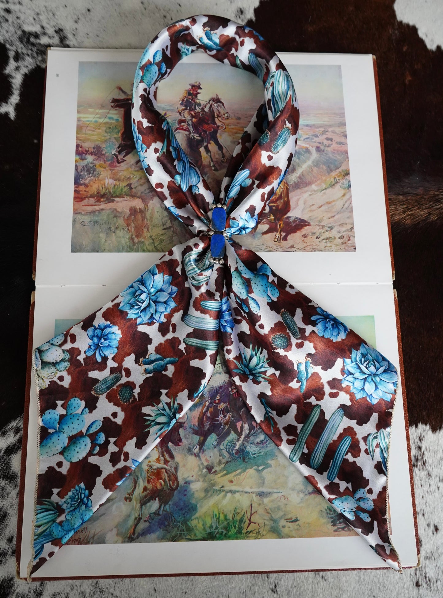 Brown Cowhide w/ Blue Succulents