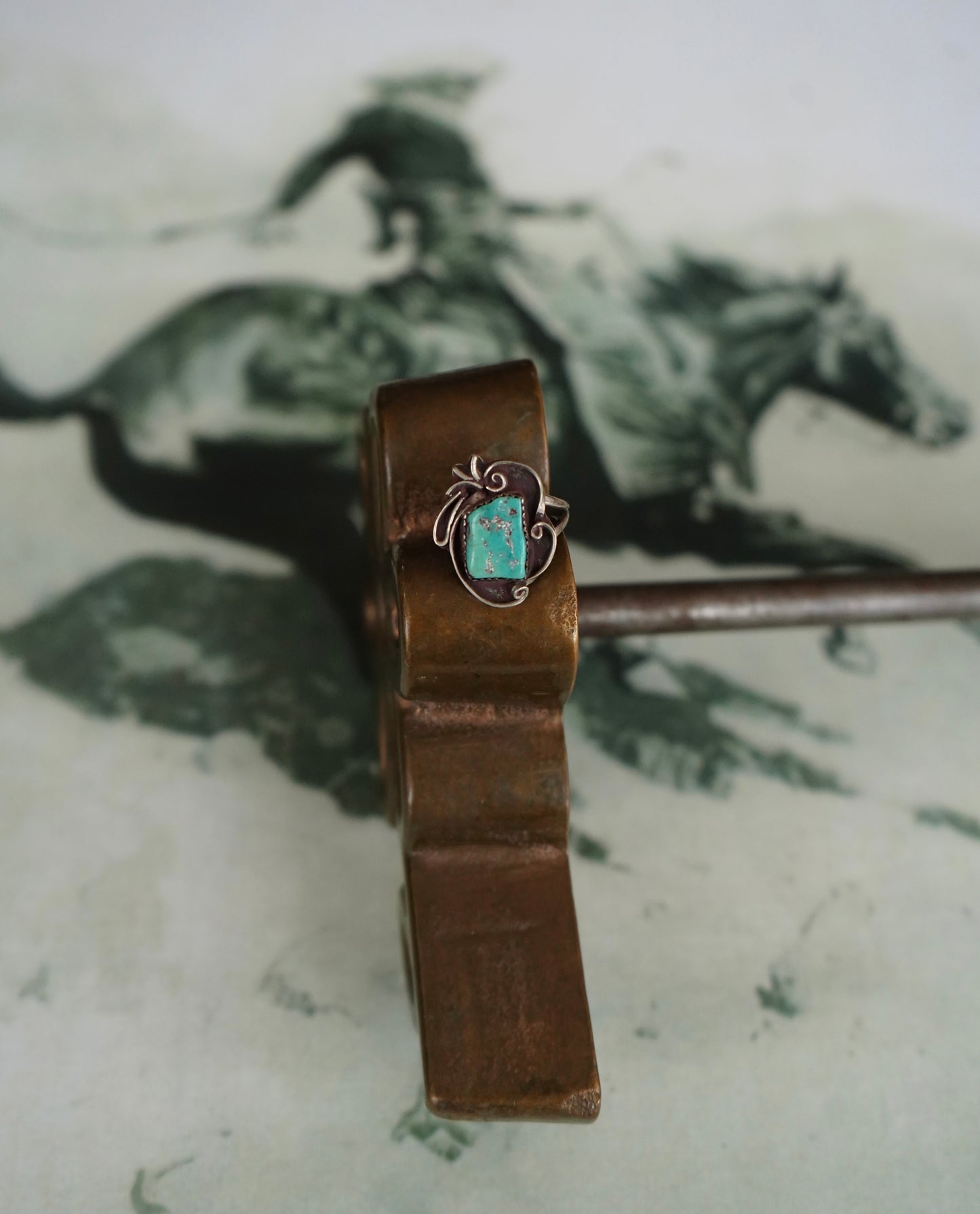 Vintage Turquoise Nugget w/ Swirls Ring - Sz 5.5
