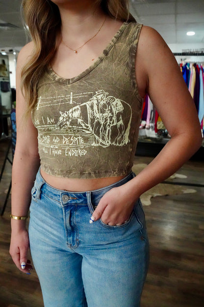 Spite Acid Wash V-Neck Crop Tank