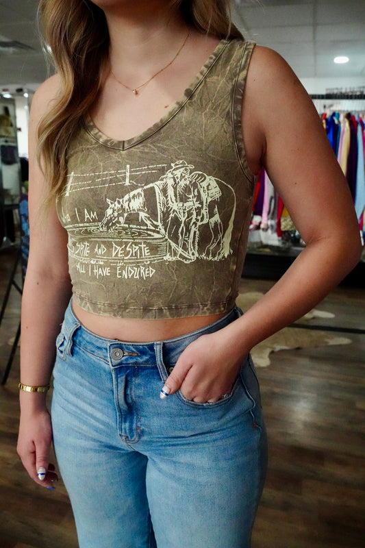 Spite Acid Wash V-Neck Crop Tank