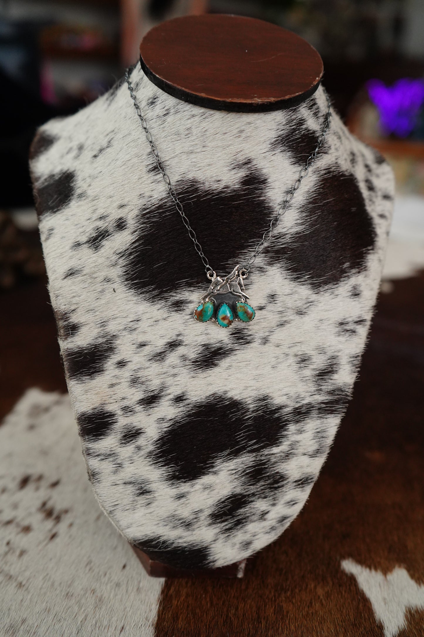 3 Stone Turquoise Teardrop Bronc Necklace