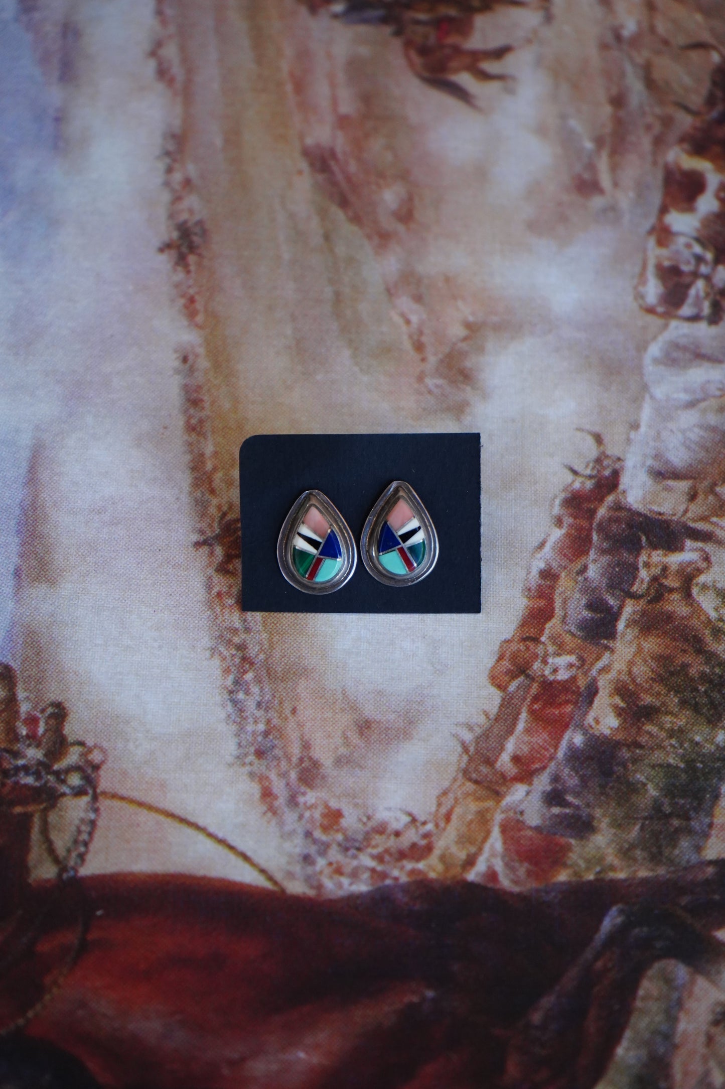 Multi Stone Inlay Teardrop Stud Earrings