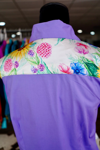 XL - Sunflowers & Wildflowers on Lavender Cotton Button Down