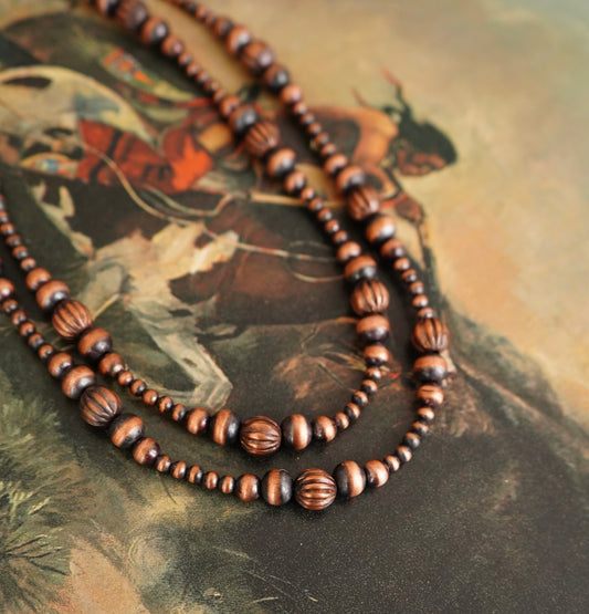 Graduated Fluted Copper Pearl Necklaces