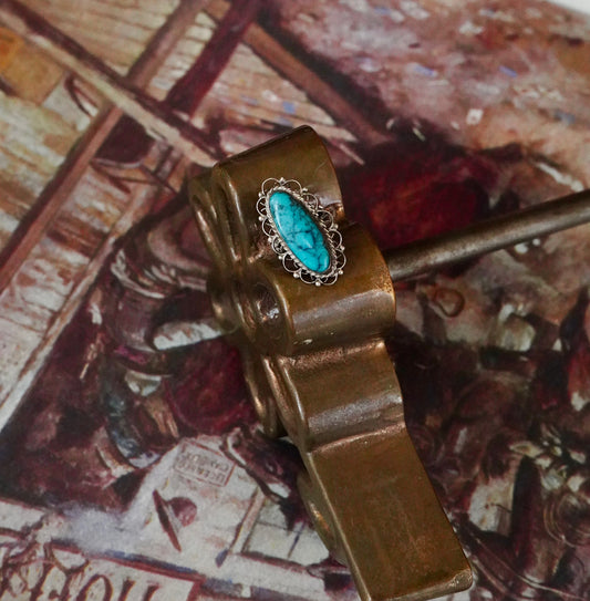Vintage Turquoise Oval Starburst Ring - Sz 5.5