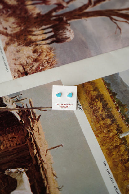 Dainty Zuni Turquoise Heart Stud Earrings