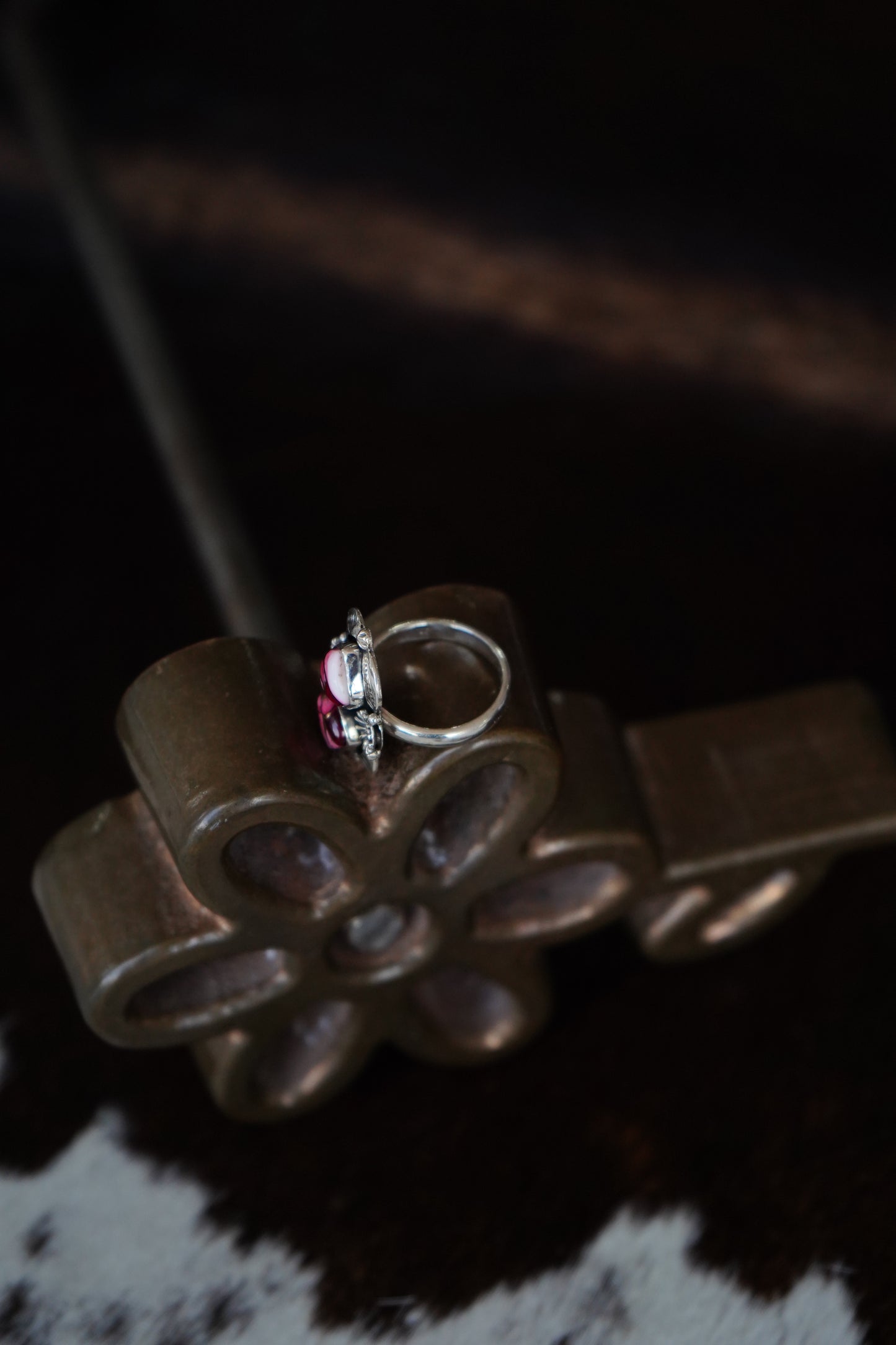 2 Stone Rose Dahlia Teardrop Ring - Adj