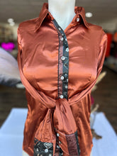 Load image into Gallery viewer, S - Rust Satin w/ Farmhouse Aztec Button Down