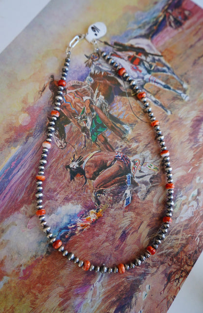 Sterling Silver Pearls w/ Orange Spiny Necklaces