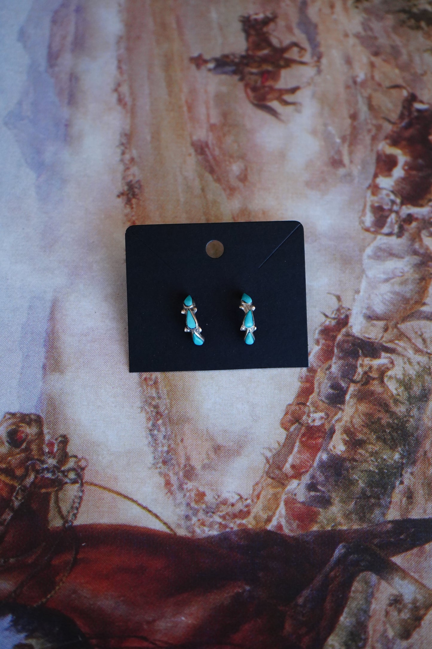 Vintage Turquoise Teardrop Half Hoop Stud Earrings