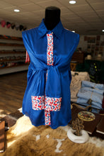 Load image into Gallery viewer, 2XL - Patriotic Butterflies w/ Double Fringe on Blue Satin Button Down