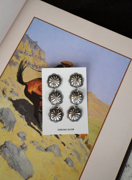 Joan Begay Sterling Silver Dangly Concho Stud Earrings