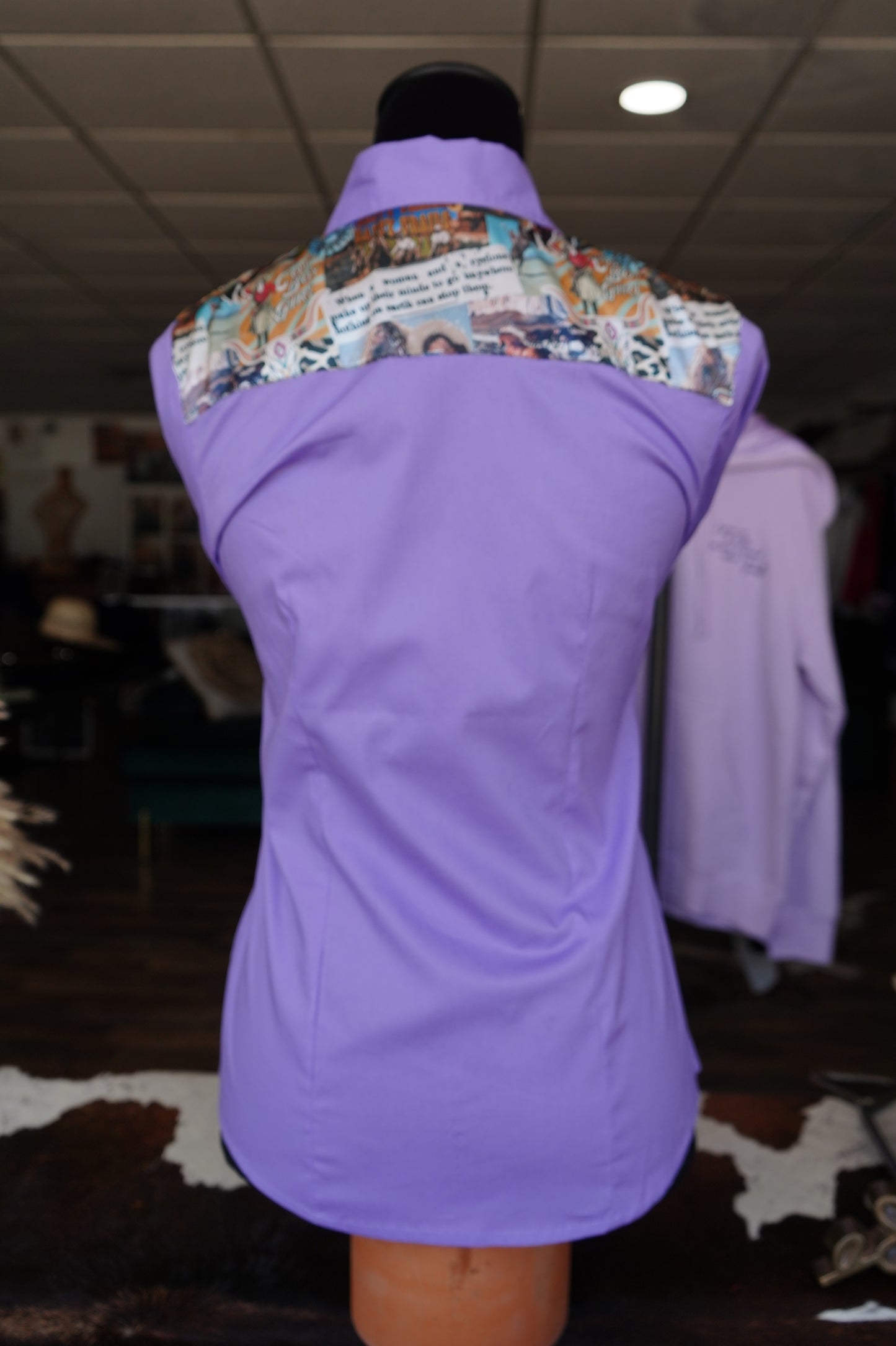 S - Calamity Jane on Lavender Cotton Button Down